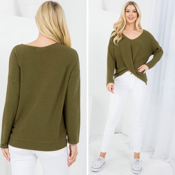 Front twist soft sweater in olive green - Picture 6 of 10
